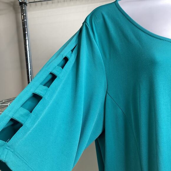 Susan Graver Women’s Liquid Knit Turquoise Dress Size 1X Stretchy Lagenlook - Picture 10 of 12